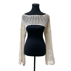 Cream Crochet Knit Cropped Sweater L GUC